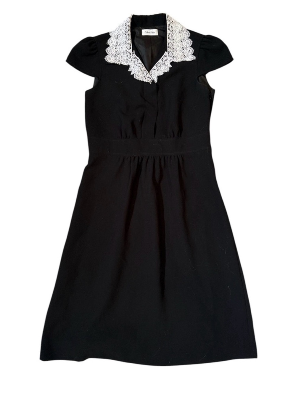 Calvin Klein Black Midi Dress with White Lace Collar